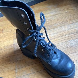 Gothic Leather platform thick soled goth lace up boots